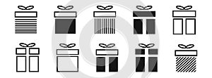 Present gift box icon collection. Vector isolated surprise boxes set