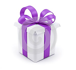 Present Gift Box with Purple Bow isolated on white background