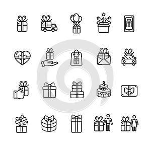 Present Gift Signs Black Thin Line Icon Set. Vector