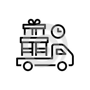 Black line icon for Present, gift and delivery photo