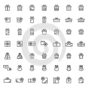 Present icon set in thin line style,vector illustration