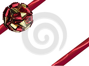 Present with isolated red and gold bow with ribbon and blank space