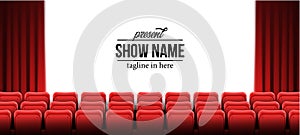 Present show name template with red empty seats at cinema movie theater