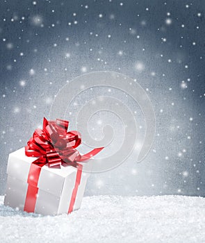 Present on snow with copy space