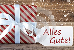 Present With Snowflakes, Text Alles Gute Means Best Wishes