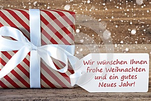 Present With Snowflakes, Weihnachten Neues Jahr Means Christmas New Year
