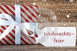 Present With Snowflakes, Weihnachtsfeier Means Christmas Party