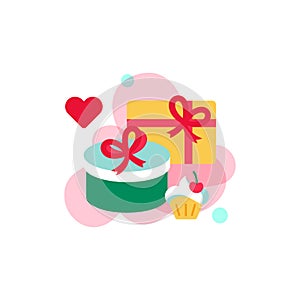 Present with sweet cake flat vector icon. Gifts for March 8 oncept. photo