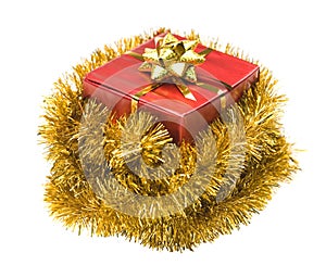 Present wrapped in tinsel