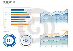 Presentation business analysis charts in color. Finance Charts.