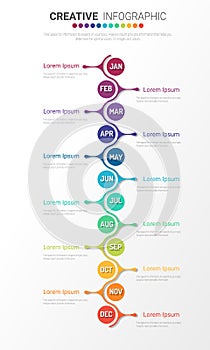 Presentation business infographic template for 12 months, 1 year, can be used for Business concept with 12 options, steps or proce