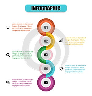 Presentation business infographic template for five options. Vector infographic circle design for banner or element illustration.