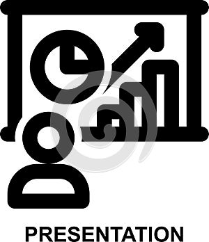 presentation, business, presenter, explaining, data visualization, presentment outline icon