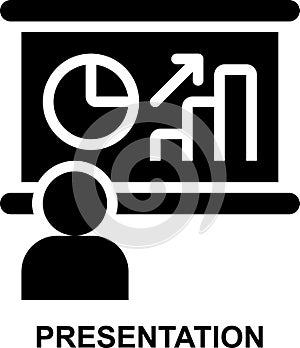 presentation, business, presenter, explaining, data visualization, presentment solid glyph icon