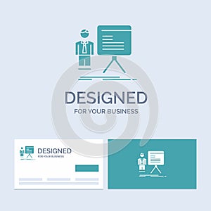 presentation, businessman, chart, graph, progress Business Logo Glyph Icon Symbol for your business. Turquoise Business Cards with