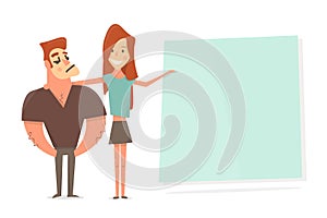 Sports man and a young girl. Presentation in cartoon style.