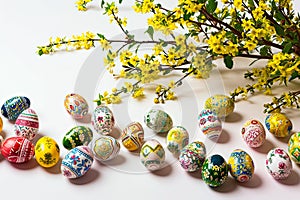 Presentation of Easter eggs painted in the traditional method.