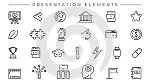 Presentation Elements concept line style vector icons set.