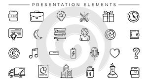Presentation Elements concept line style vector icons set.