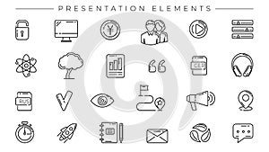 Presentation Elements concept line style vector icons set.