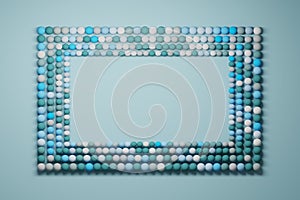 Presentation frame made of blue spheres balls
