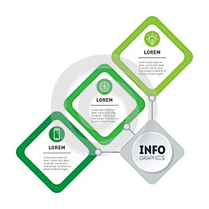 Presentation of Green Business or info graphics concept with 3 steps. A quarter of a square. Template of Infographic of technology