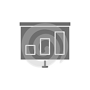 Presentation with growing schedule grey icon. Isolated on white background