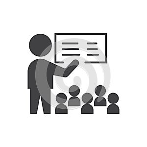 Presentation icon. vector sign symbol with teacher or boss and student or employer