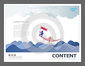 Presentation layout design template, Use in business leadership and success concept, Businessman on top holding flag with sailing