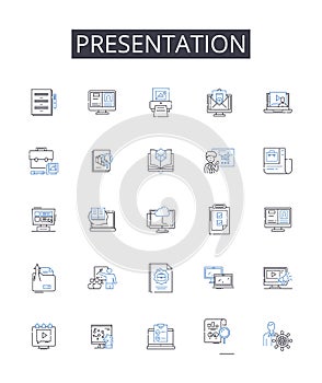 Presentation line icons collection. Emotion, Articulate, Body language, Impression, Profundity, Insightful