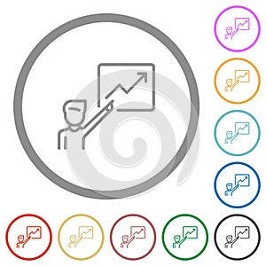 Presentation man show graph outline flat icons with outlines