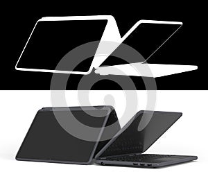 Presentation new modern laptop with empty screan 3d render on white with alpha