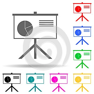 presentation of a pie chart multi color style icon. Simple thin line, outline  of web icons for ui and ux, website or mobile