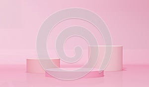 Presentation shape with round circular pedestal pink podium for product display on pink color background, stand for product