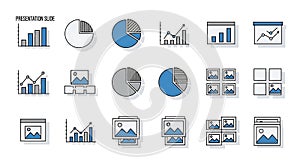 Presentation Slide Elements and Data Visualization Icons Set