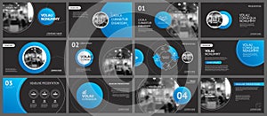 Presentation and slide layout background. Design blue and black circle template. Use for business annual report, flyer, marketing