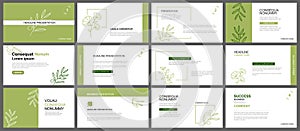 Presentation and slide layout background. Design green leaves template. Use for business keynote, presentation, slide, marketing, photo