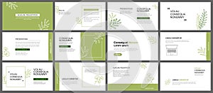 Presentation and slide layout background. Design green leaves template. Use for business keynote, presentation, slide, marketing, photo