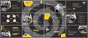 Presentation and slide layout background. Design yellow and black geometric template. Use for business annual report, flyer,