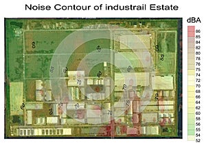 Presentation the sound level measuring of  industrial estate  in noise contour pattern