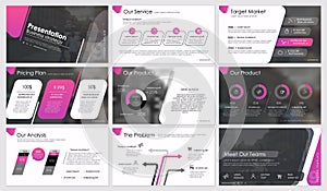 Presentation template. Gradient neon elements for slide presentations on a purple background.