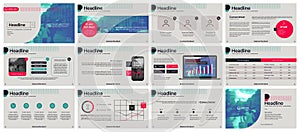Presentation template. Gradient neon elements for slide presentations on a purple background.
