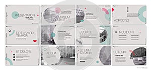 Presentation template. Round elements for slide presentations on a gray background.