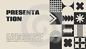 Presentation template. Vector abstract minimal geometric shapes retro brutalism background for banner, header