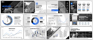 Presentation templates. Blue elements for infographics on a white background.