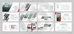 Presentation templates with red elements on a white background. photo