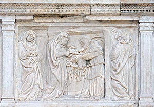 Presentation in the Temple central door of San Petronio Basilica in Bologna photo