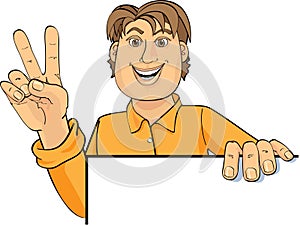 Presenter waving peace sign