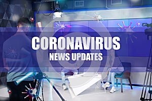 Presenters and video camera operator working. Coronavirus pandemic - latest updates