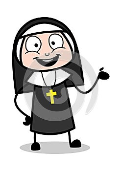 Presenting - Cartoon Nun Lady Vector Illustration